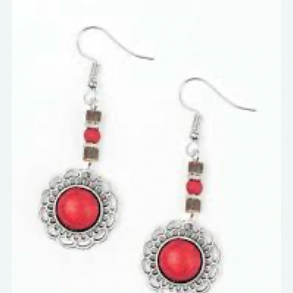 Desert Bliss Red and Silver Dangle Earrings